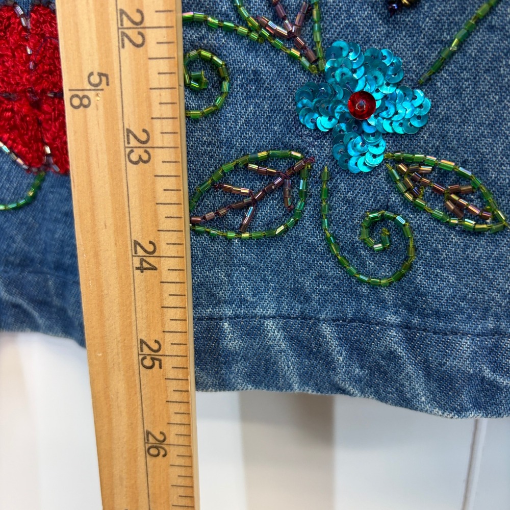 Vintage Tantrums Whimsical Floral Beaded Denim Jacket Womens Large Grannycore - Picture 5 of 11
